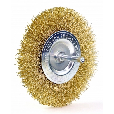 Щетка дисковая Д100*10 с хв-м д6, ворс гофр латунир-я сталь 0,30, до 4500 об/мин
