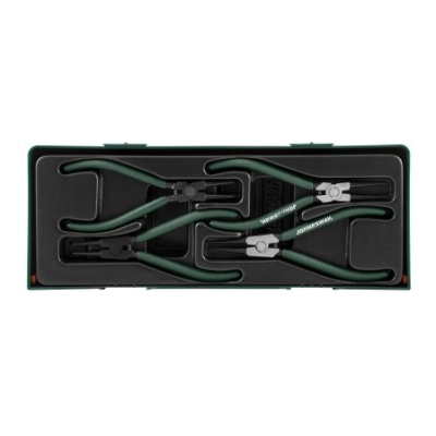 Ложемент с пластиковой крышкой, набор щипцов 7 для стопорных колец, 4 предмета. Jonnesway