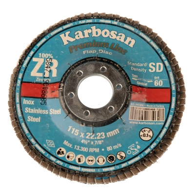 Круг лепестковый КЛТ 115х22/Р60 Karbosan Premium Line ZR SD Flap Конический INOX