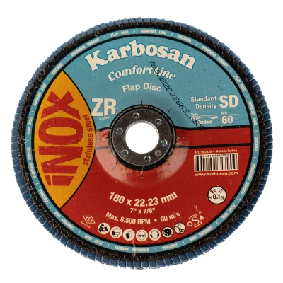 Круг лепестковый КЛТ 180х22/Р60 Karbosan Comfort Line ZR SD Flap Конический INOX