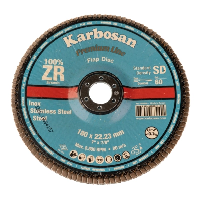 Круг лепестковый КЛТ 180х22/Р60 Karbosan Premium Line ZR SD Flap Конический INOX